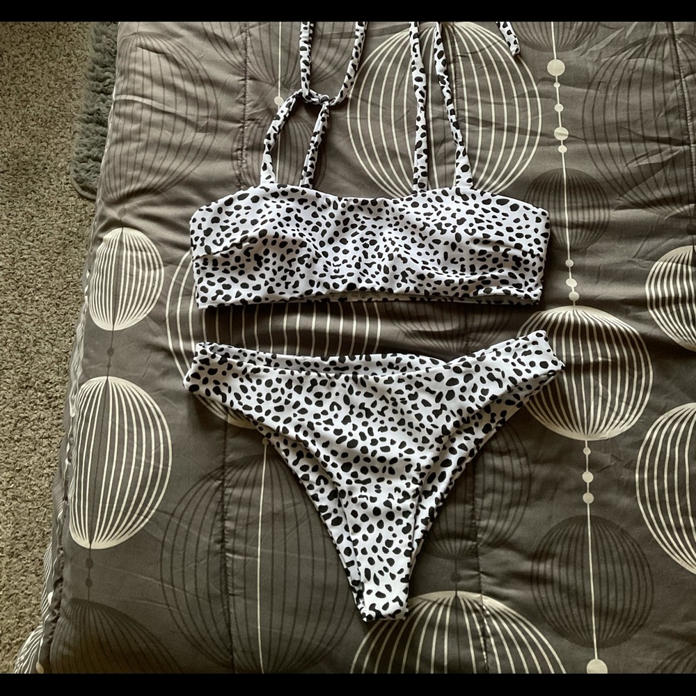 Black Polka Dot Swimsuit Set